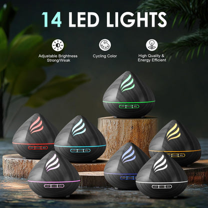 500ML Essential Oil Scent Diffuser: Remote Control &14 Colors LED - Black