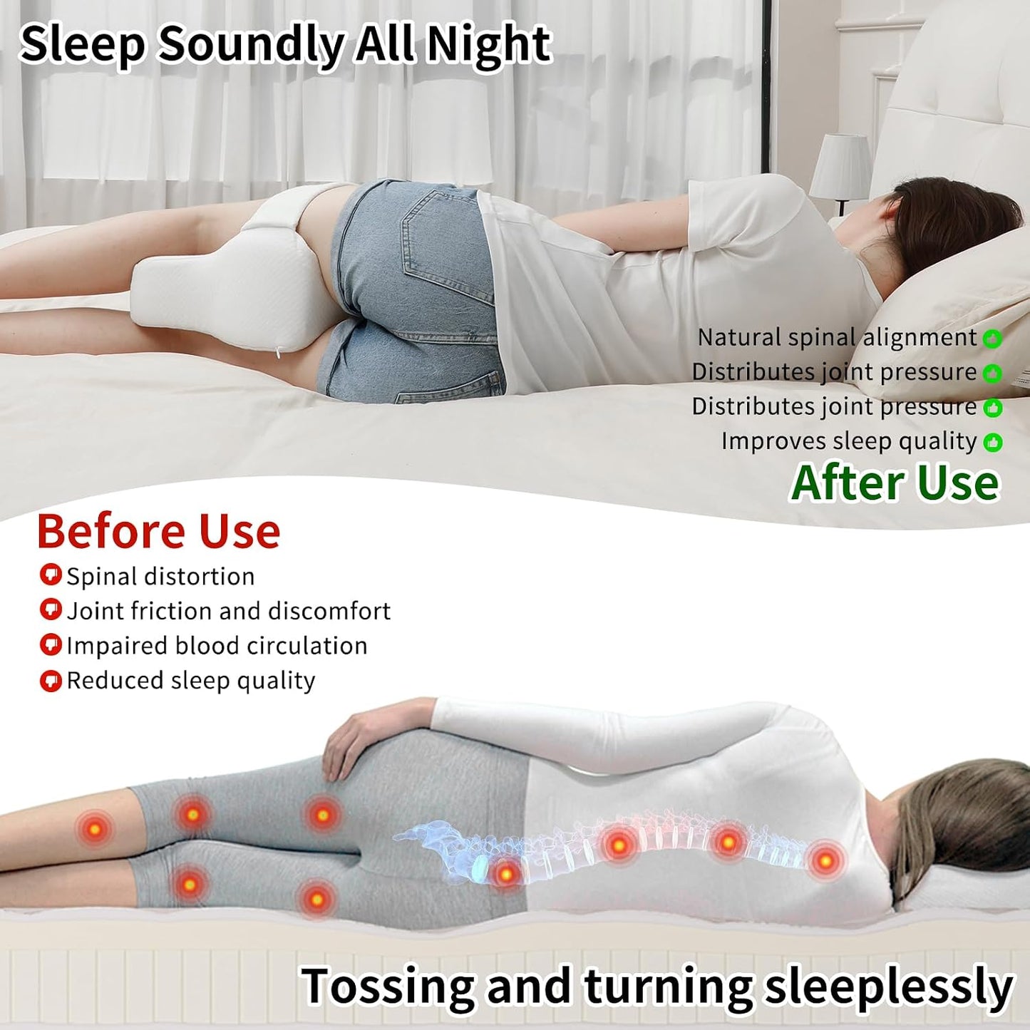 Pregnancy Knee Pillow for Side Sleepers with Strap, Memory Foam Leg Pillow for Sciatica Pain Relief, Hip & Back Support, Alignment Cushion for Pregnant Women, Post Surgery Leg Elevation (Gray)
