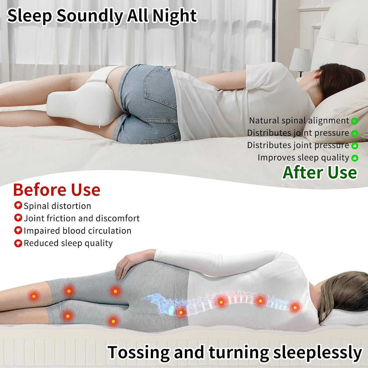 Pregnancy Knee Pillow for Side Sleepers with Strap, Memory Foam Leg Pillow for Sciatica Pain Relief, Hip & Back Support, Alignment Cushion for Pregnant Women, Post Surgery Leg Elevation (Gray)