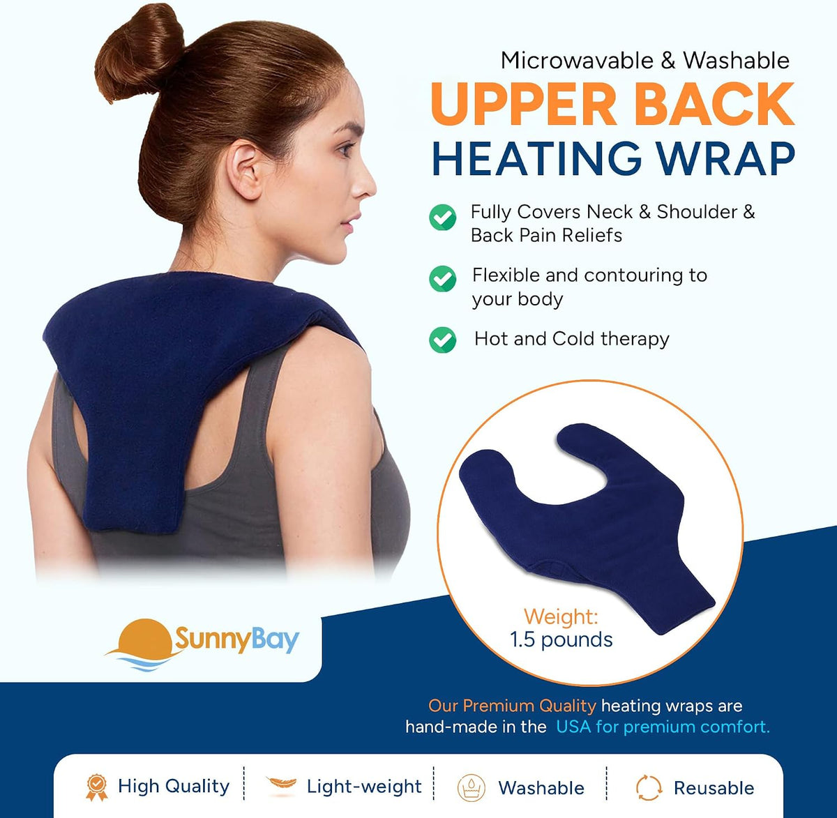 SunnyBay Weighted Heating Pad, Shoulder and Upper Back Wrap, Large, Navy