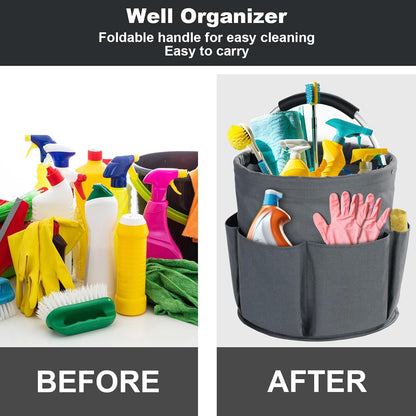 Cleaning Caddy with Handle, Cleaning Products Organiser, 17L Foldable Storage Basket, Cleaning Caddy Organiser, Portable Multi Cleaning Bucket Bag for Home, Garden (Black)