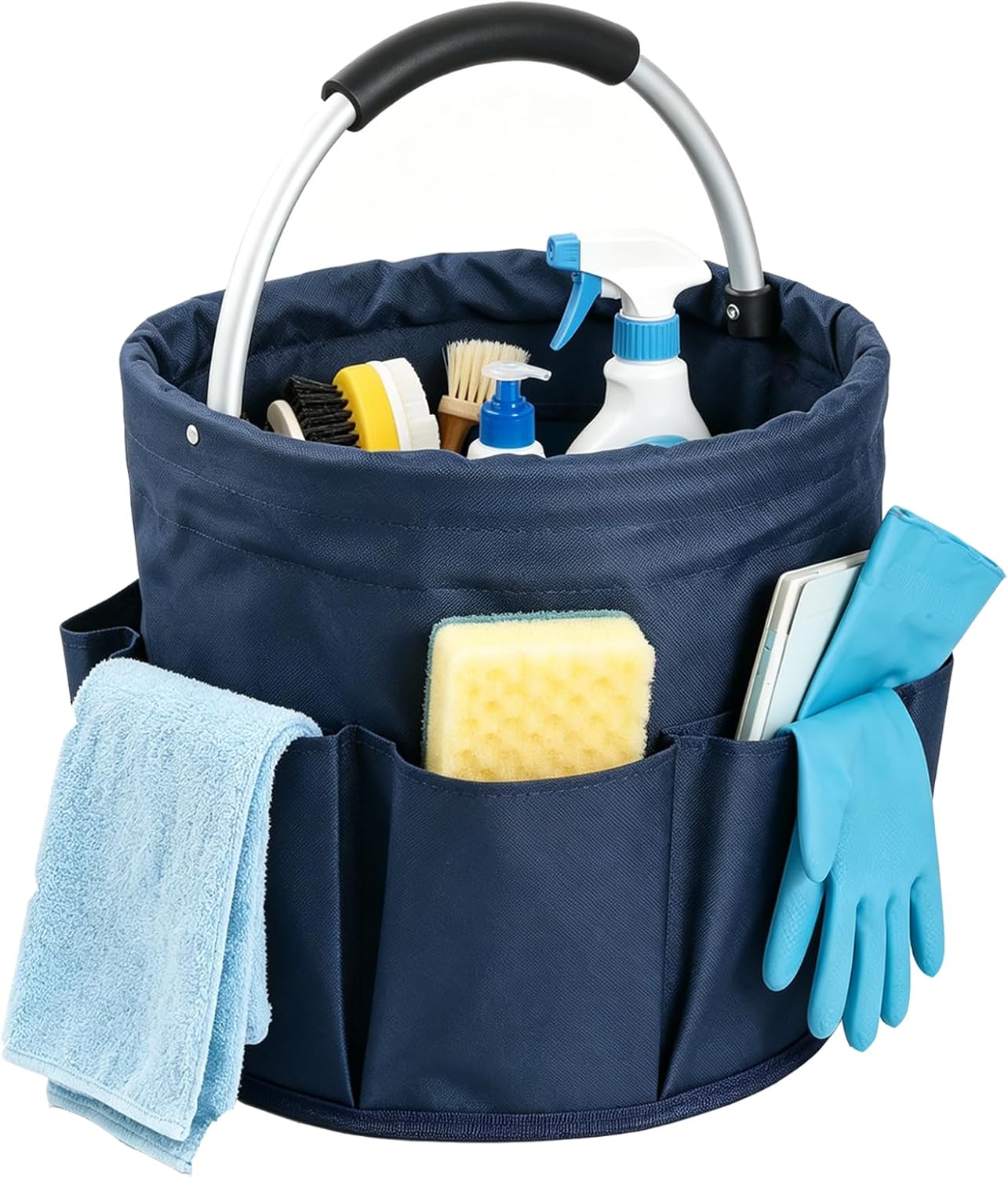17L Cleaning Caddy with Handle and 6 Pockets, Foldable Cleaning Supply Caddy, Portable Shower Caddy in 600D Oxford Fabric, Multifunctional Storage Basket for Camping, Gardening, Black