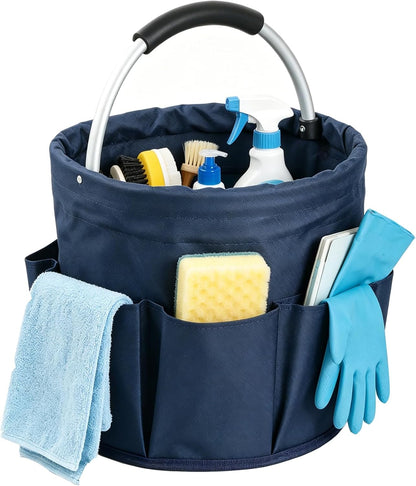 17L Cleaning Caddy with Handle and 6 Pockets, Foldable Cleaning Supply Caddy, Portable Shower Caddy in 600D Oxford Fabric, Multifunctional Storage Basket for Camping, Gardening, Black