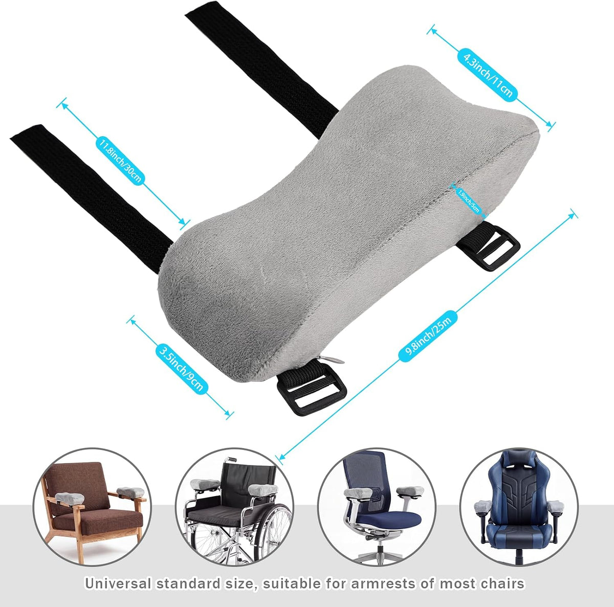 THARAHT 2pcs Ergonomic Blue Mesh Gel Memory Foam Armrest Support Pillow Anti Slip Adjustable Office Chair Games Home Wheelchairs