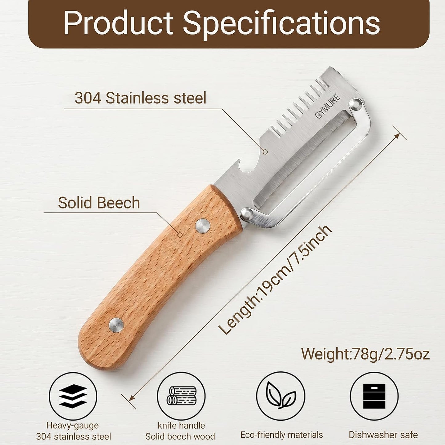 2026 New Multifunctional Vegetable Peeler with Wooden Handle and Bottle Opener, Stainless Steel Peeler for Kitchen, Multi Functional Vegetable Peeler for Fruit Potato Carrot Pumpkin Zucchini (1-Pack)