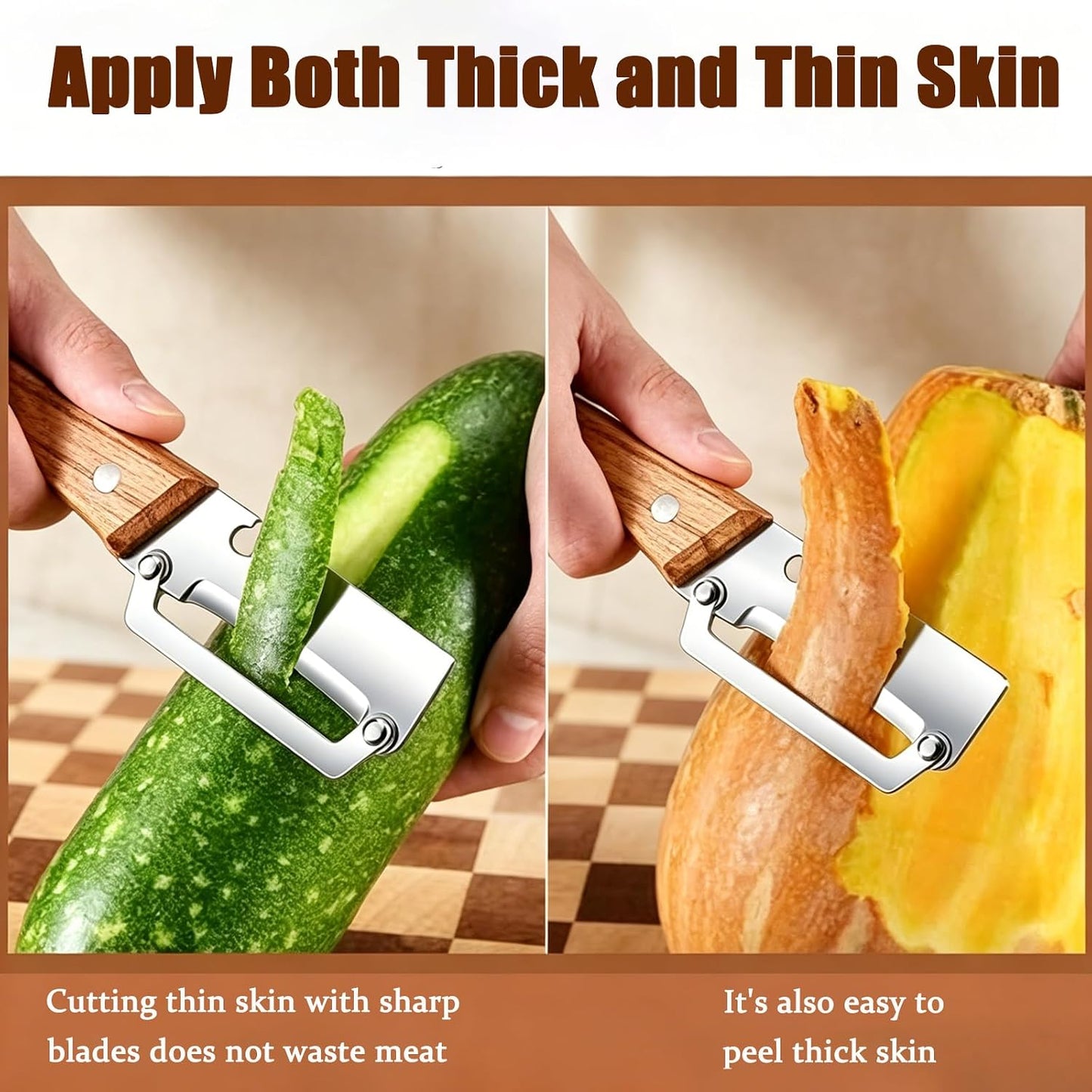 Multi-Functional Vegetable Peeler for Kitchen with Wooden Handle and Bottle Opener, 2 in 1 Stainless Steel Veggie Peeler Kitchen Gadgets Tool for Fruit Potato Pumpkin Apple Carrot Papaya