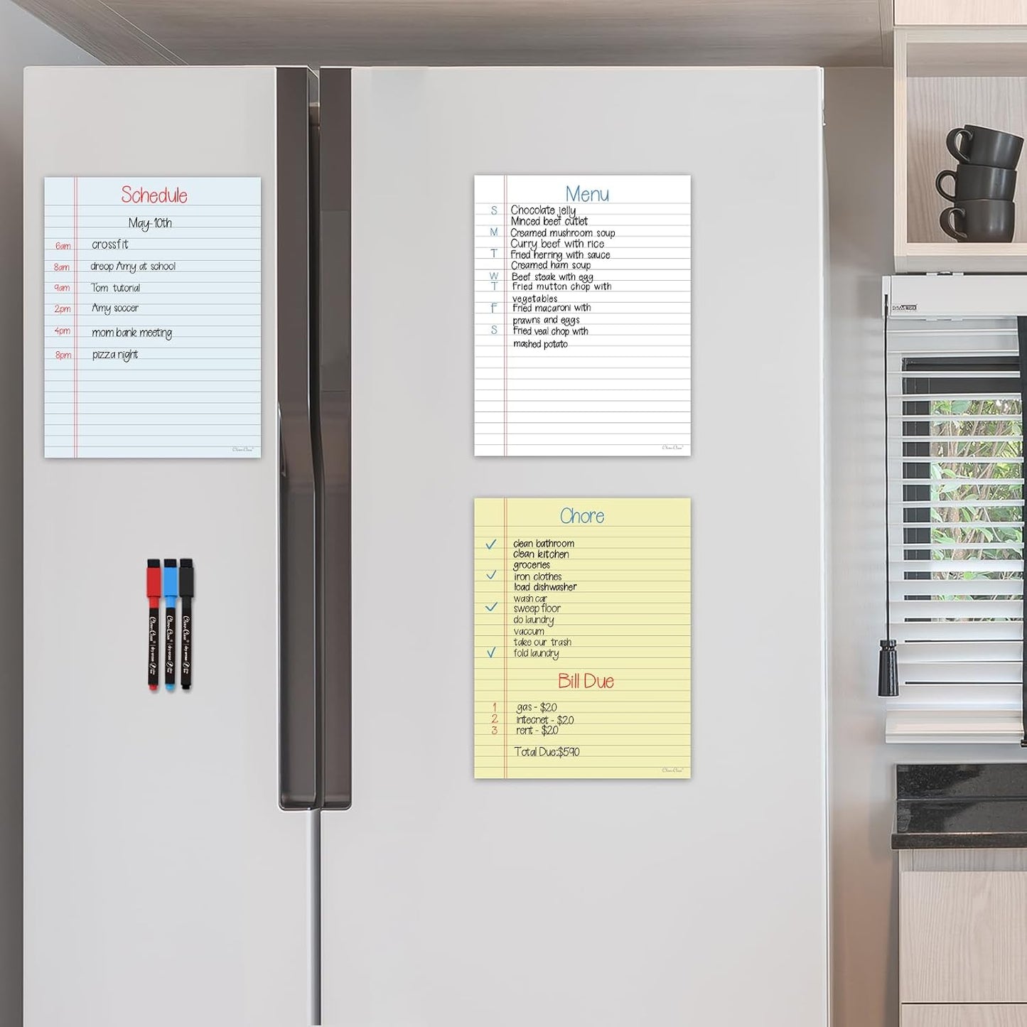 Magnetic Dry Erase Board – 8.5”x11” Reusable Lined Dry Erase List Board for Fridge 2 Pcs – Marker Included