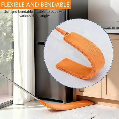 Gap Cleaning Duster, 110" Extendable Retractable Cleaning Tool with 3 Washable Microfiber Cloths, Under Appliance Fridge Furniture Duster for Home Cleaning (Orange)