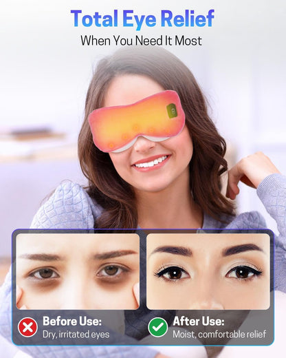 Heated Eye Mask for Dry Eyes, Stye Relief and Improved Sleep - Cordless Rechargeable Warm Compress with Graphene Heating, 3 Temp Settings, Auto Shut-Off, Washable Sleep Mask for Travel