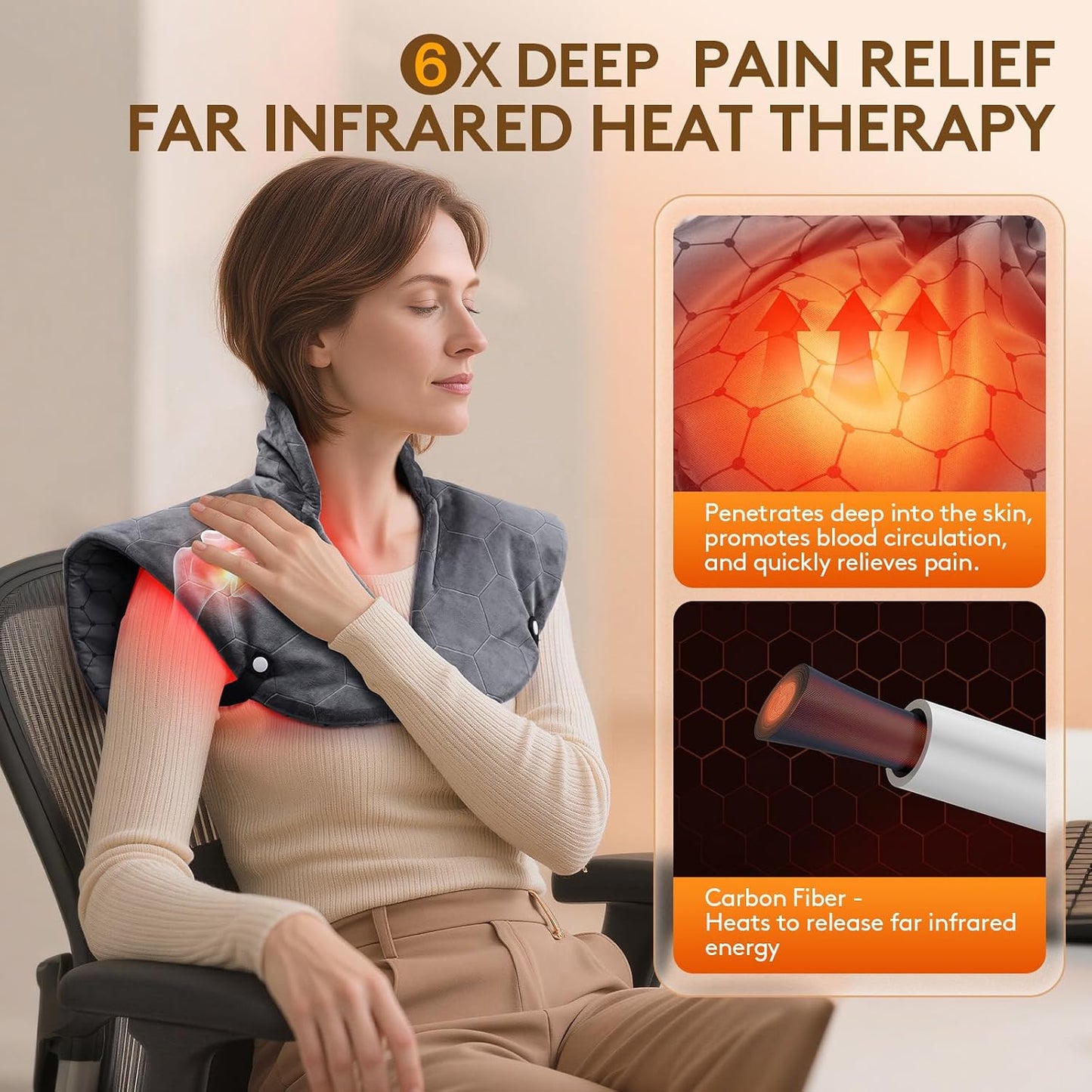 UTK 30s Fast Heating Pad for Neck and Shoulders and Back, Far Infrared Graphene Wrap with 6X Deeper Pain-Relief, 8 Heat Levels, Auto Shut-Off & Memory, 24"x20" Weighted Heating Pads Gift (Grey)
