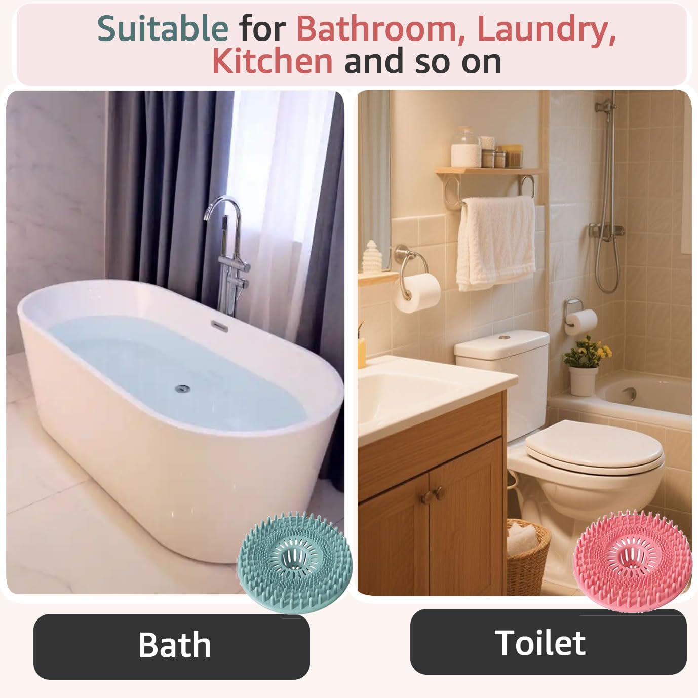 Silicone Hair Catcher for Shower Drain & Bathtub – 3 Pack (Grey/Blue/Pink) | Anti-Clog Drain Strainer with Strong Suction, Drain Cover Bathroom Tub, Sink Floor Pet Hair Stopper Trap Protector, Patented