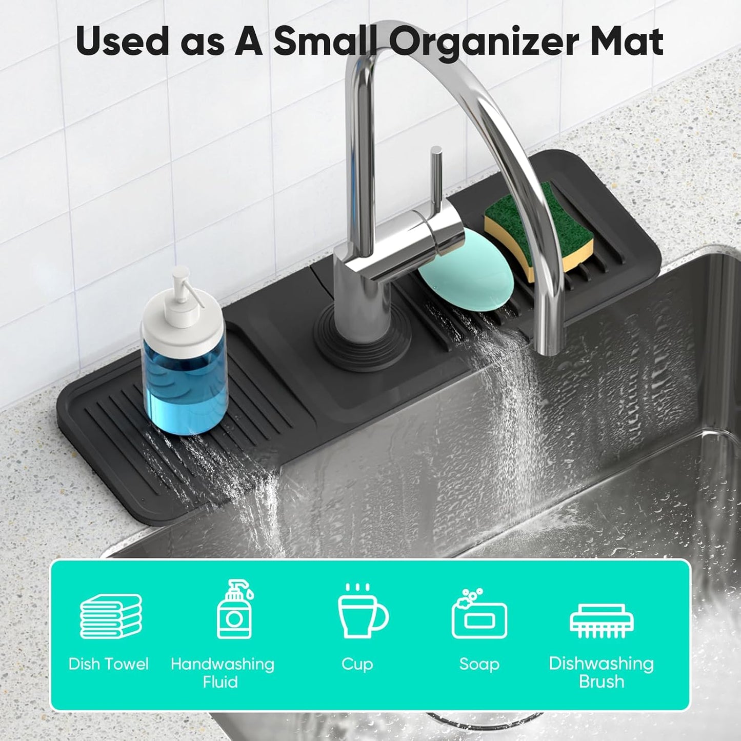 24 Inch Longer Faucet Mat for Kitchen Sink [5° Slope Fast Self-draining]Bathroom Kitchen Sink Splash Guard Silicone Sinks Faucet Mat Splash Guard for Kitchens Sinks Area Tidy Splashs Draining Mats