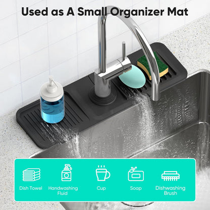 24 Inch Longer Faucet Mat for Kitchen Sink [5° Slope Fast Self-draining]Bathroom Kitchen Sink Splash Guard Silicone Sinks Faucet Mat Splash Guard for Kitchens Sinks Area Tidy Splashs Draining Mats
