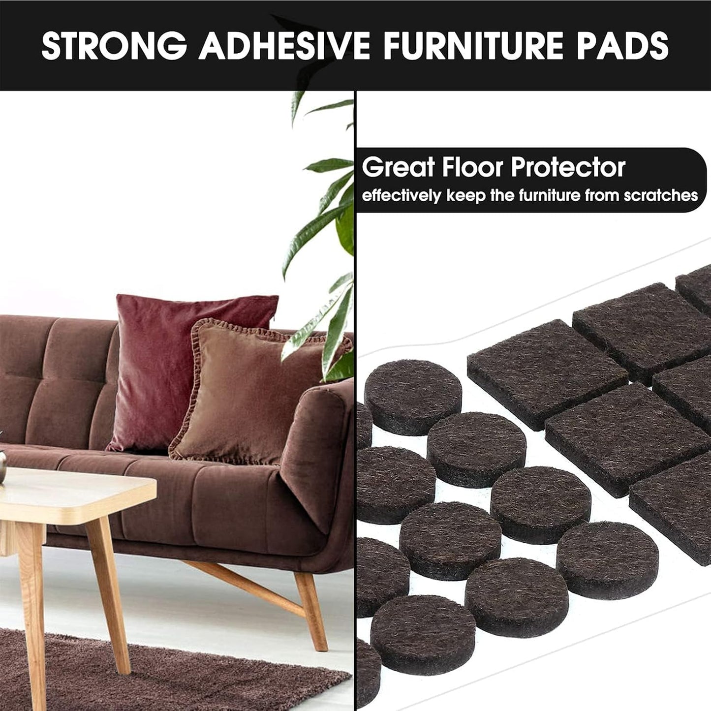 Felt Furniture Pads -56 Pcs(1+2)” Premium Felt Pads for Chair Legs Furniture, Floor Protectors for Hardwood Floors,Brown