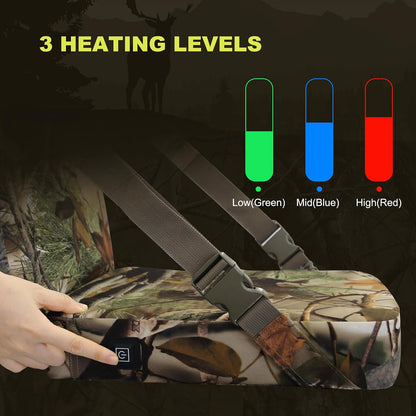 Heated Hunting Seat Cushion with Backrest, Adjustable Hunting Seat for Tree Stand & Ladder Stand, Portable Seat Pads for Hunting,Ice Fishing,Hiking,Camping (Battery not Included) (Camouflage)