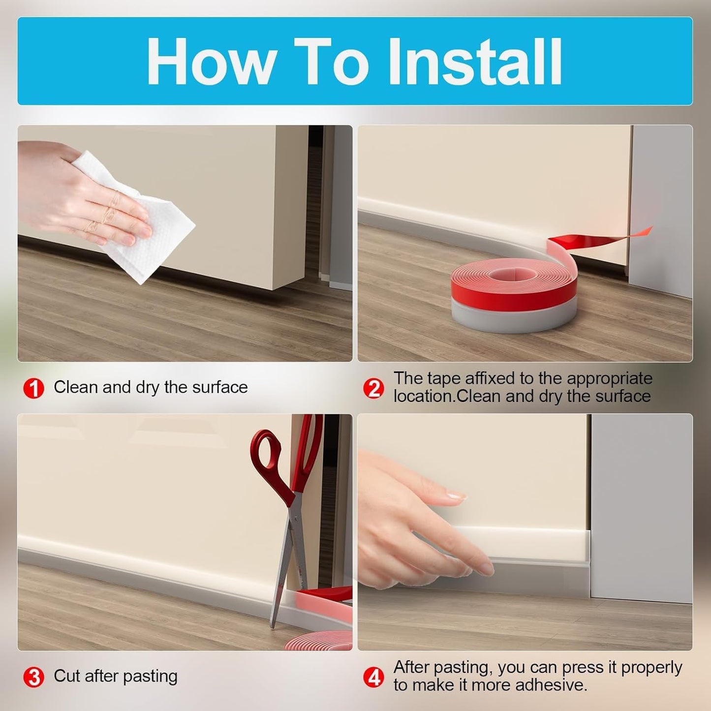 Door Weather Stripping, Silicone Door Seal Strip Sealing Tape, Door Draft Stopper Adhesive Seal Tape for Doors Windows &Shower Glass Door Gaps (Thickness Upgrade)