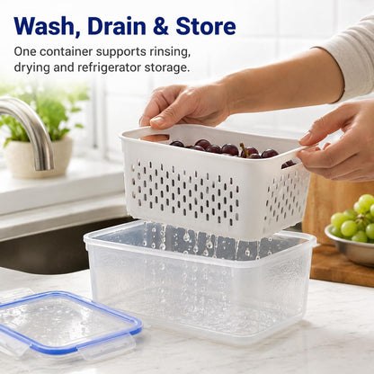 Fruit Containers 3Pcs – 4-in-1 with Removable Colanders & Lids, Fridge Fresh Storage, Dishwasher Safe