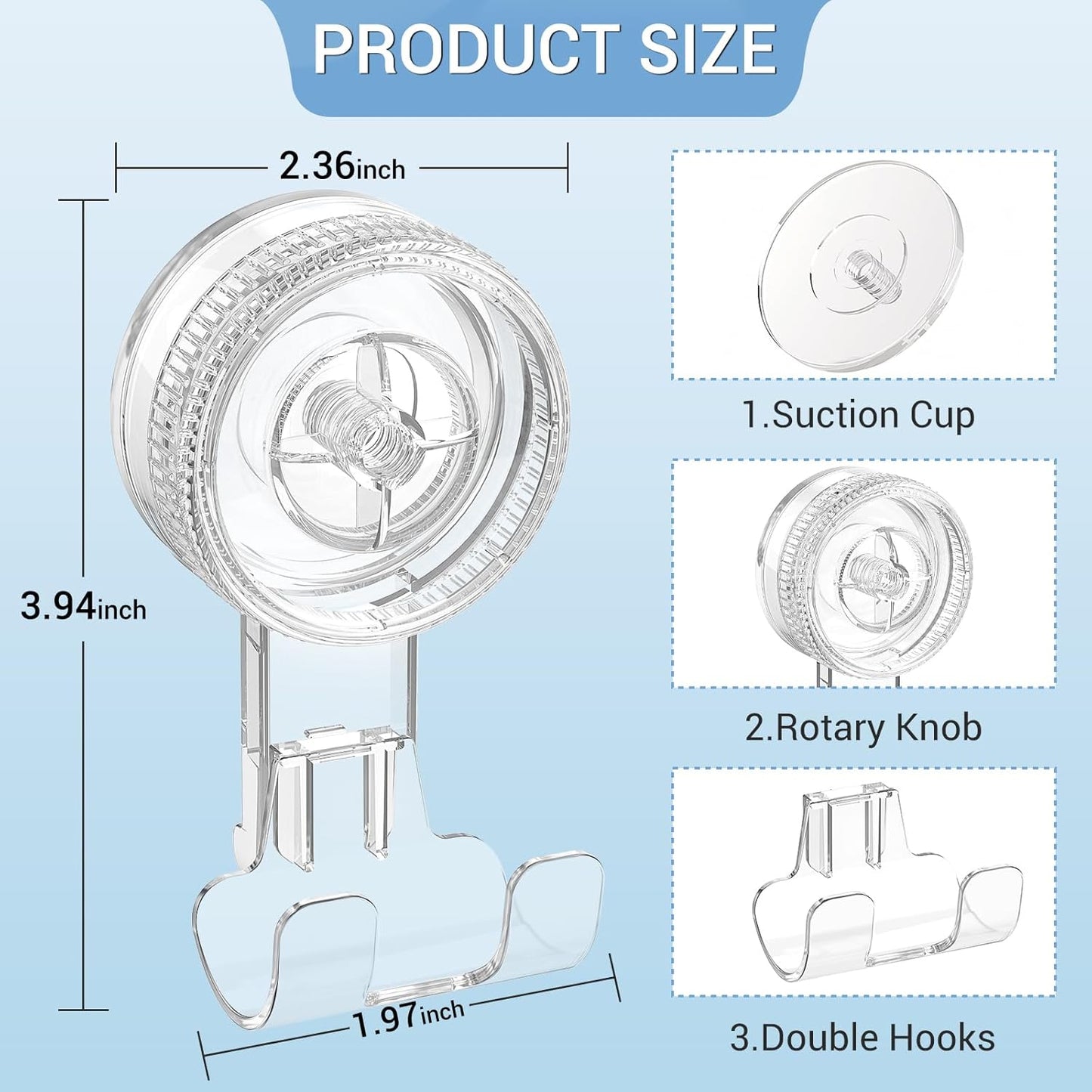 LUXEAR Suction Hooks, 2 Pack Razor Hooks Removable & Reusable | Shower Hook Damage-Free Powerful Suction Hanger for Towel Bathrobe Loofah Bathroom Kitchen Storage Hooks Weather Hanger