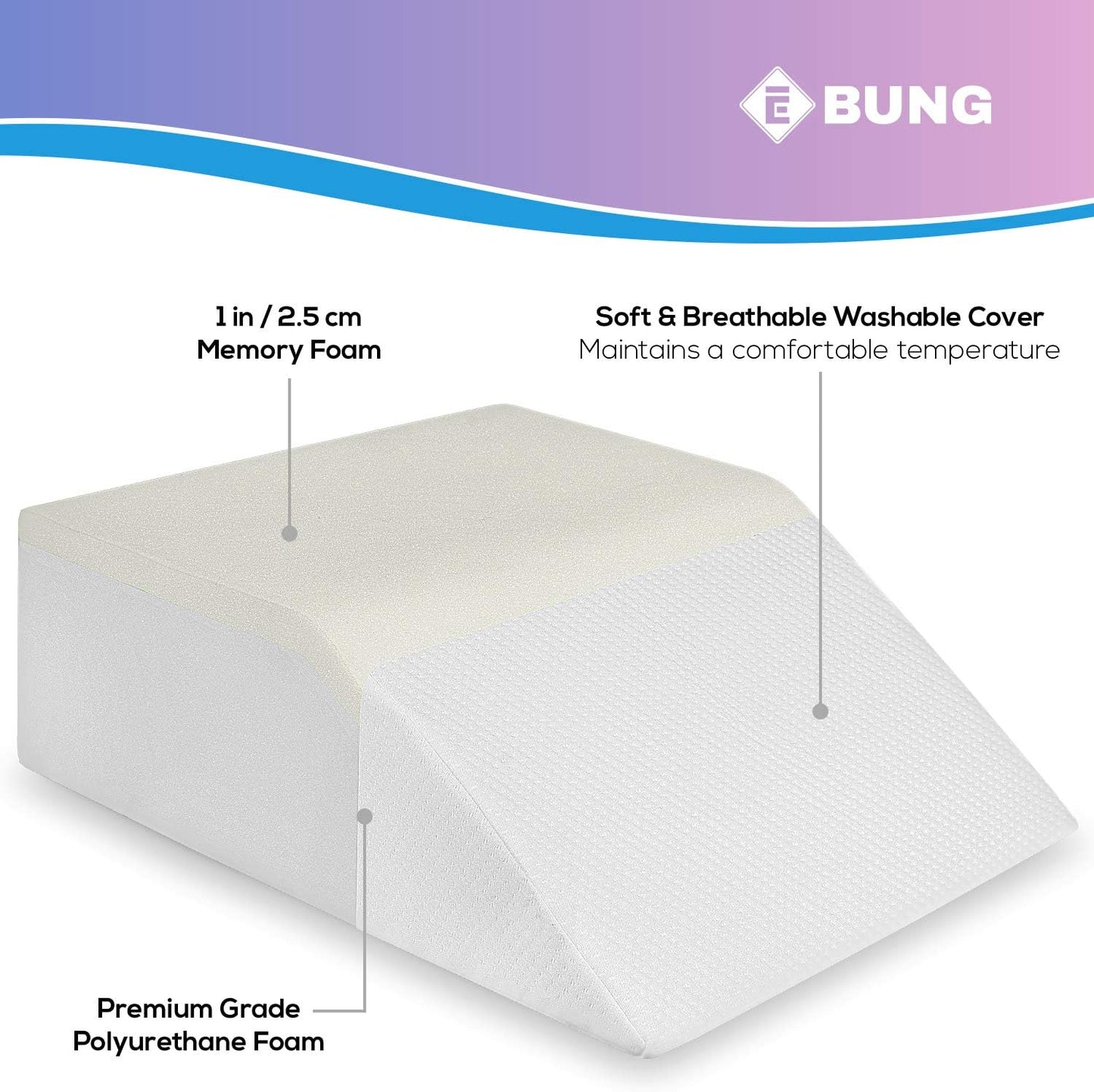 Ebung Memory Foam Leg Elevation Pillow - Support Pillow to Raise Feet for Better Elevation, Circulation, Leg Swelling Wedge Design for Comfort and Recovery