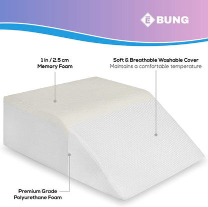 Ebung Memory Foam Leg Elevation Pillow - Support Pillow to Raise Feet for Better Elevation, Circulation, Leg Swelling Wedge Design for Comfort and Recovery
