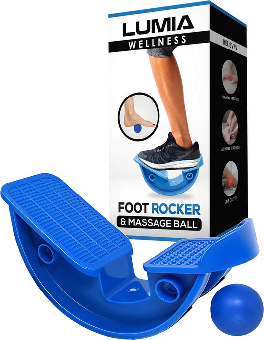 Lumia Wellness Foot Rocker with Massage Ball - Calf Stretcher for Plantar Fasciitis, Achilles Tendonitis, Shin Splints, Heel, Feet Pain Relief - Ankle Wedge Stretches Strained Leg Muscle