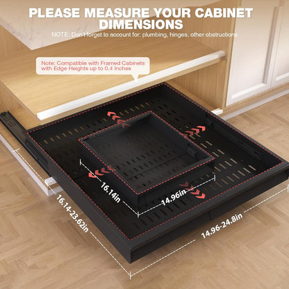 Seinloes Pull Out Cabinet Organizer, 4-Side Expandable to Fit Most Cabinets, 3 Rail Slide Out Drawers with Raising Pad for Framed & Frameless Cabinets, 13"-21" W x 17"-24" D, White, 2 Pack