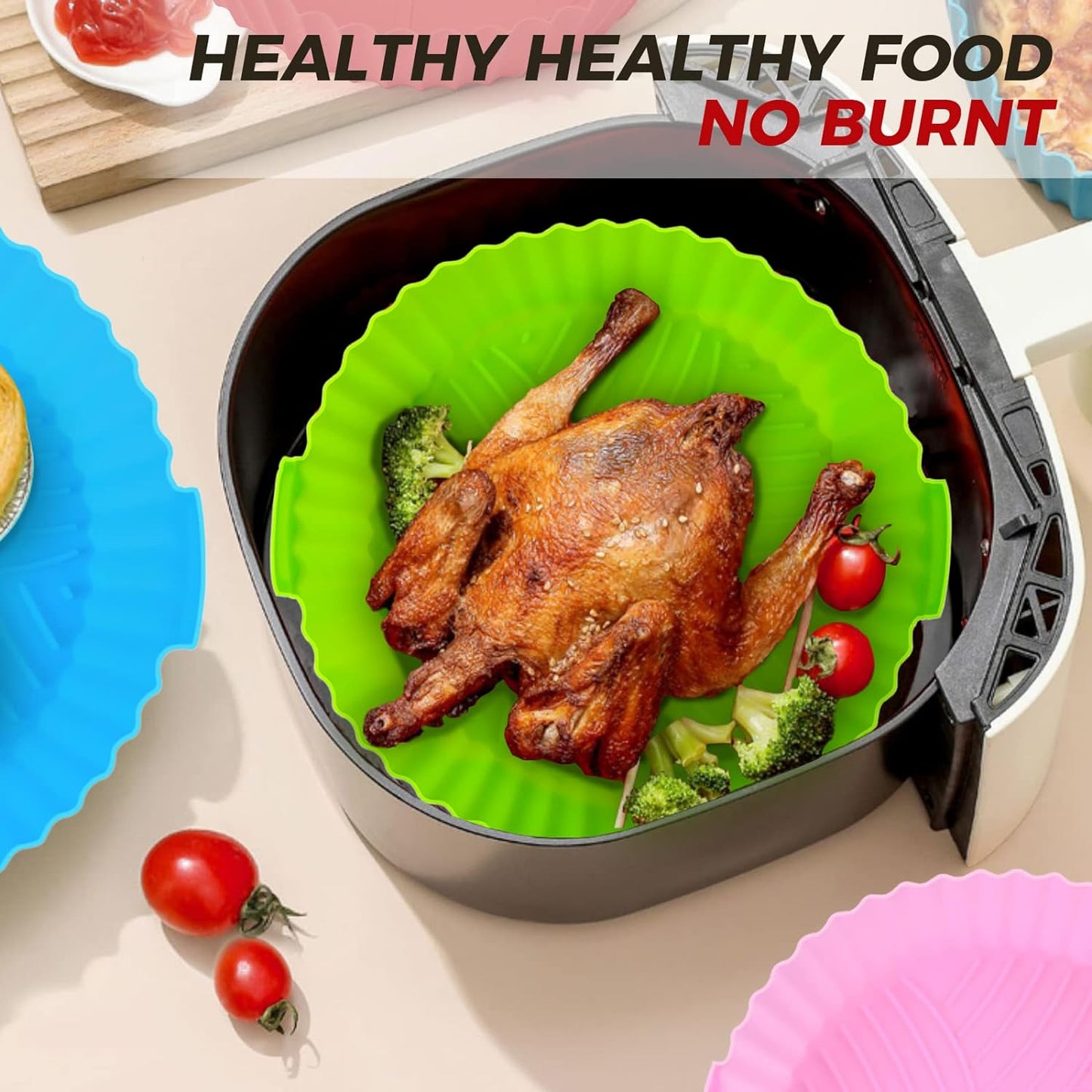 3 Pack Air Fryer Silicone Liners 8inch Air Fryer Silicone Pot Reusable Food Grade Silicone Airfryer Liners Baking Basket Accessories Replacement of Flammable Disposable Parchment Paper