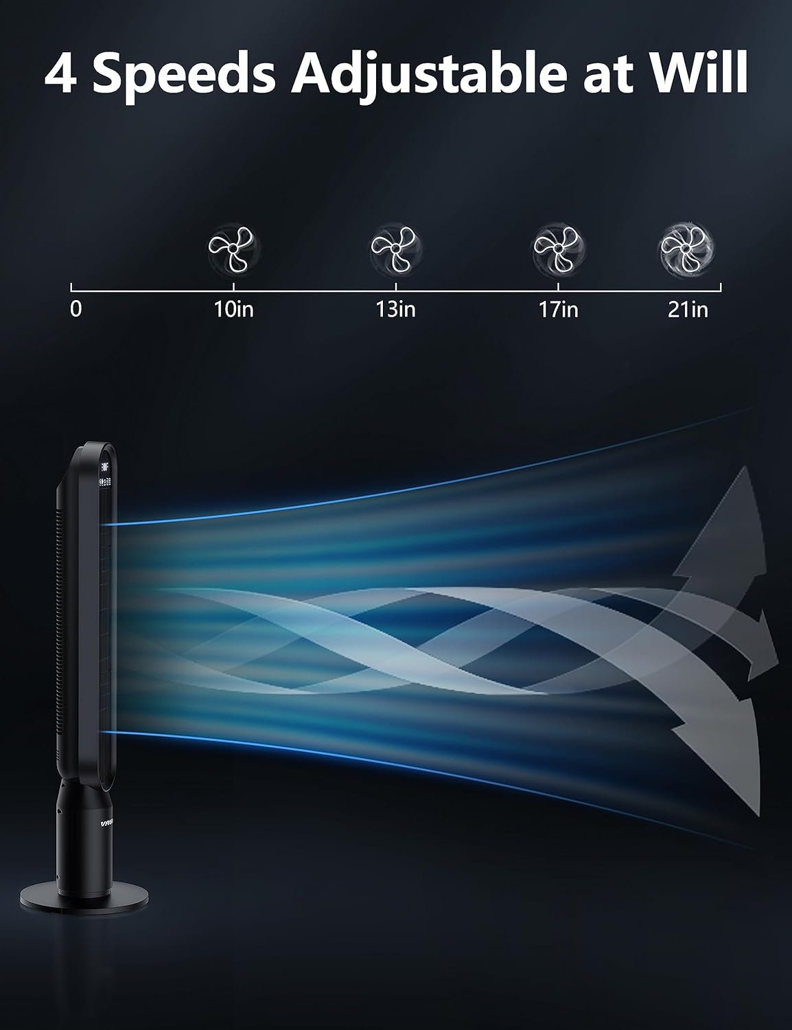 VAGKRI Tower Fan for Bedroom, 42 Inch Quiet Floor Fan with 135° Vertical 90°Oscillation Fans for Indoors, 4 Modes, 4 Speeds, 15H Timers Standing Bladeless Fans with Remote Black