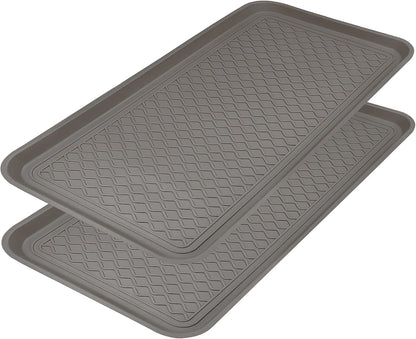 Finorder Boot & Shoe Trays, 2 Pack, 30" x 15" x 1.2", Gray | Multi-Purpose Duty Shoe Mat for Indoor and Outdoor, Plastic Pet Feeding Mat, Plastic Boot Tray for All Weather