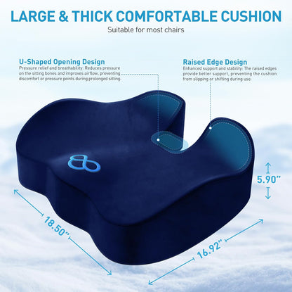 BlissTrends Memory Foam Seat Cushion for Office Chair & Car Seat, Black | 4.7in Ergonomic Tailbone & Sciatica Support with Removable Velvet Cover for Pressure Relief and Long Sitting Comfort