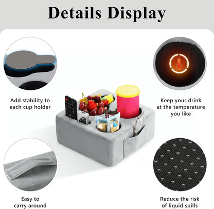 Luxspire Couch Cup Holder, Couch Caddy, 4 Holes, Gray | Couch Cup Holder Pillow Side Pocket and Handle, Couch Caddy Pillow for Phone/Drinks/Remote Control/Snacks