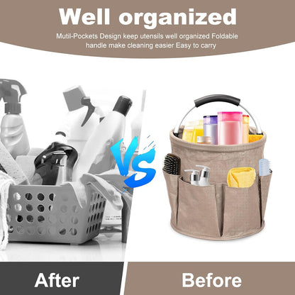 Qivine 17L Cleaning Caddy with Handle, Foldable Cleaning Supply Caddy(Blue) | Cleaning Caddy for Cleaning Supplies, Portable Cleaning Supplies Organizer with 6 Pockets, Cleaning Bucket for Kitchen Garden