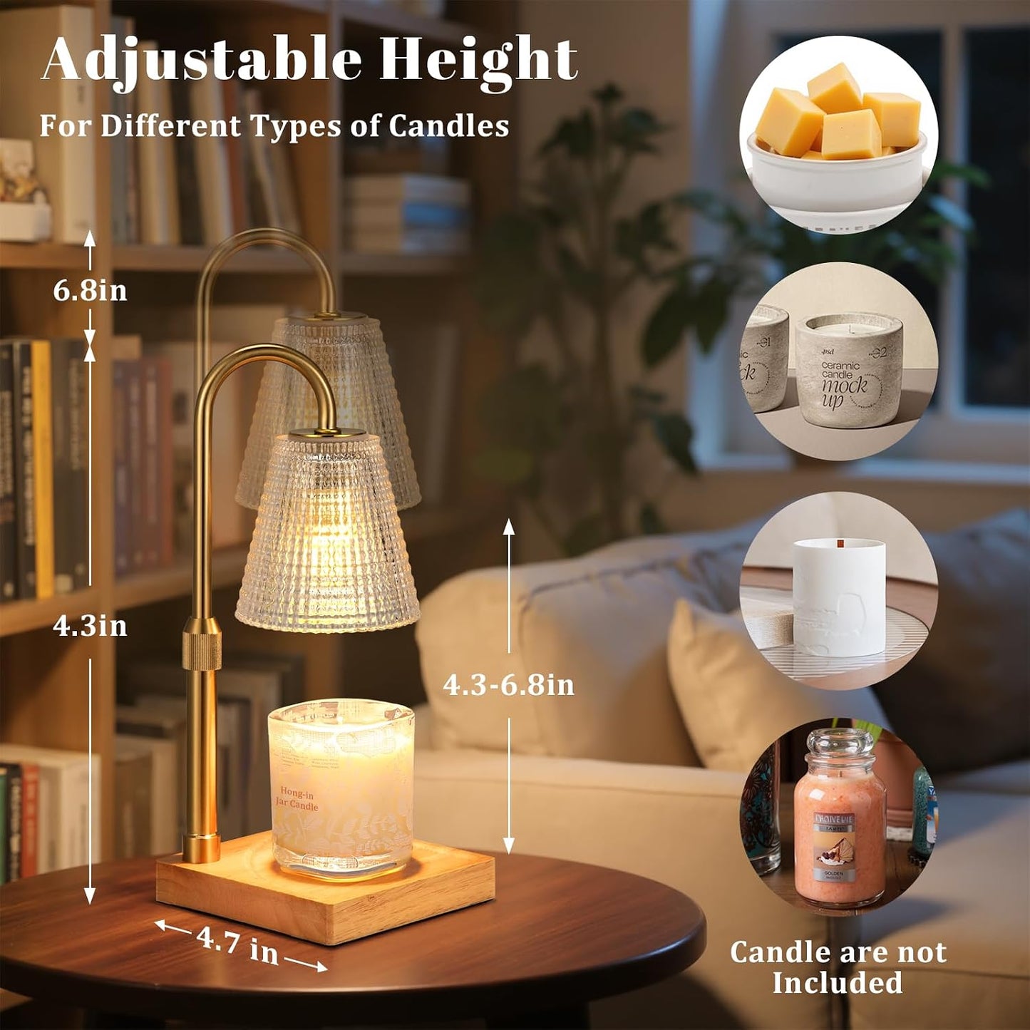 Hong-in Candle Warmer Lamp with Timer, House Warming Gifts New Home Decor | Dimmable & Adjustable Height, Electric Wax Warmer for Scented Wax Jar Candles,Gifts for Women Mom Sister