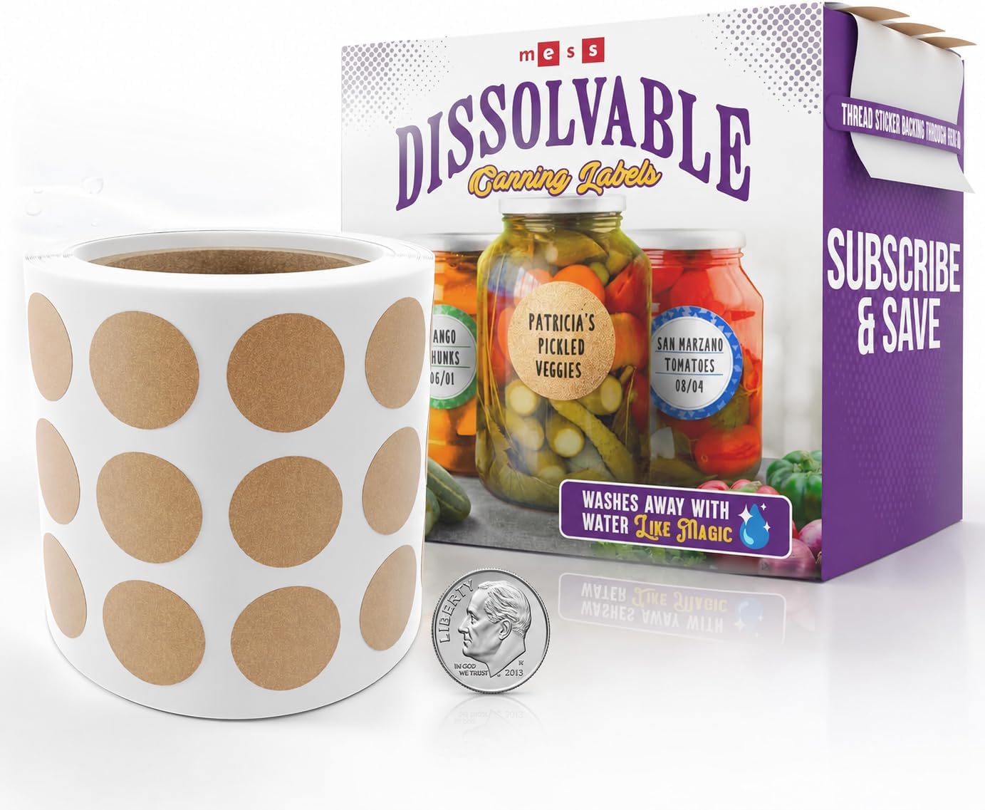 Dissolvable Canning Labels 0.5in Round, Removable Kraft Mason Jar Stickers | Water soluble, no residue, write on with pen, 200 per pack, jam, preserves, pantry, freezer, spice bottles, food storage