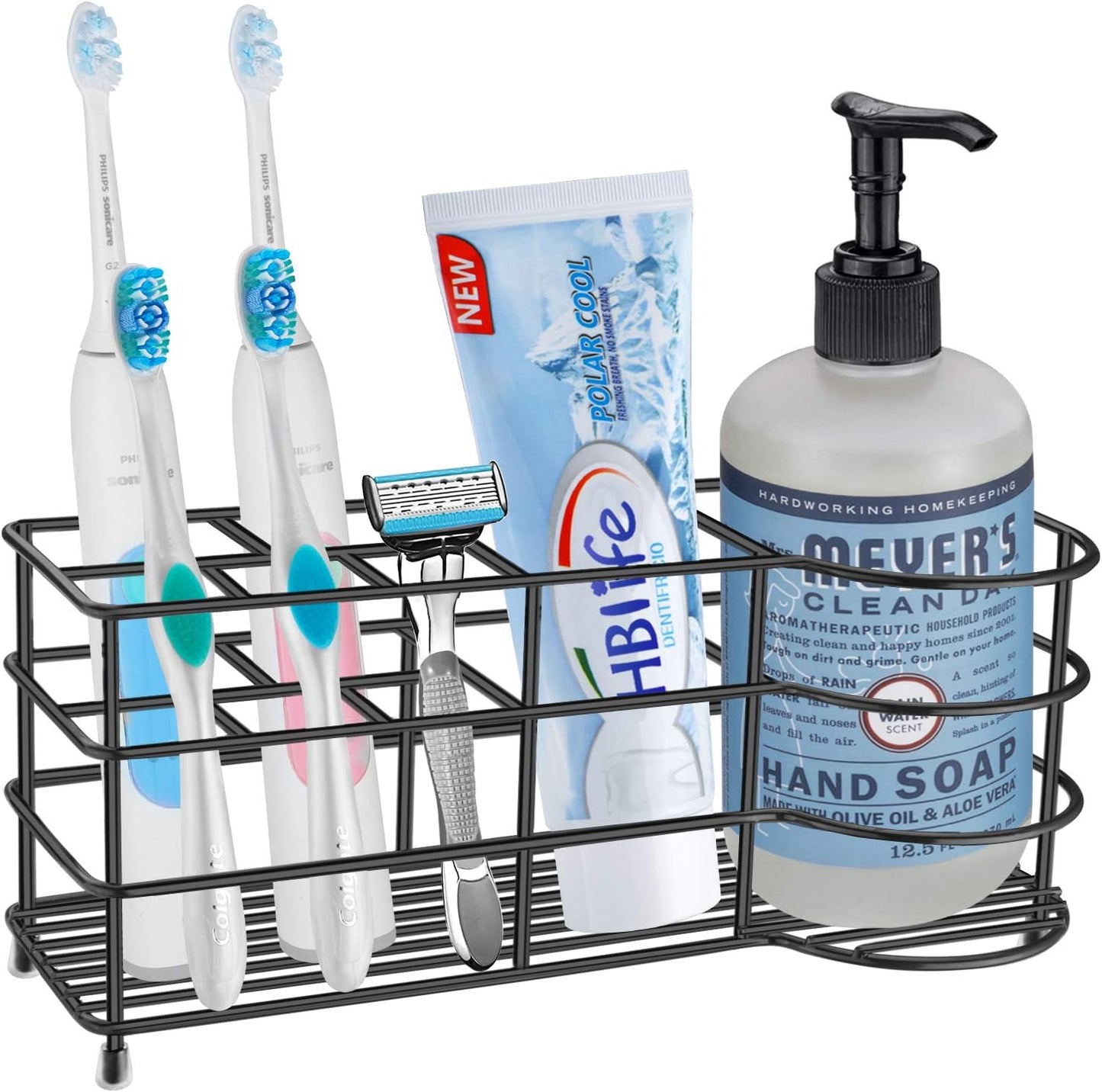 HBlife Toothbrush Holders for Bathroom, 5 Slots Silver Stainless Steel Bathroom Accessories Organizer
