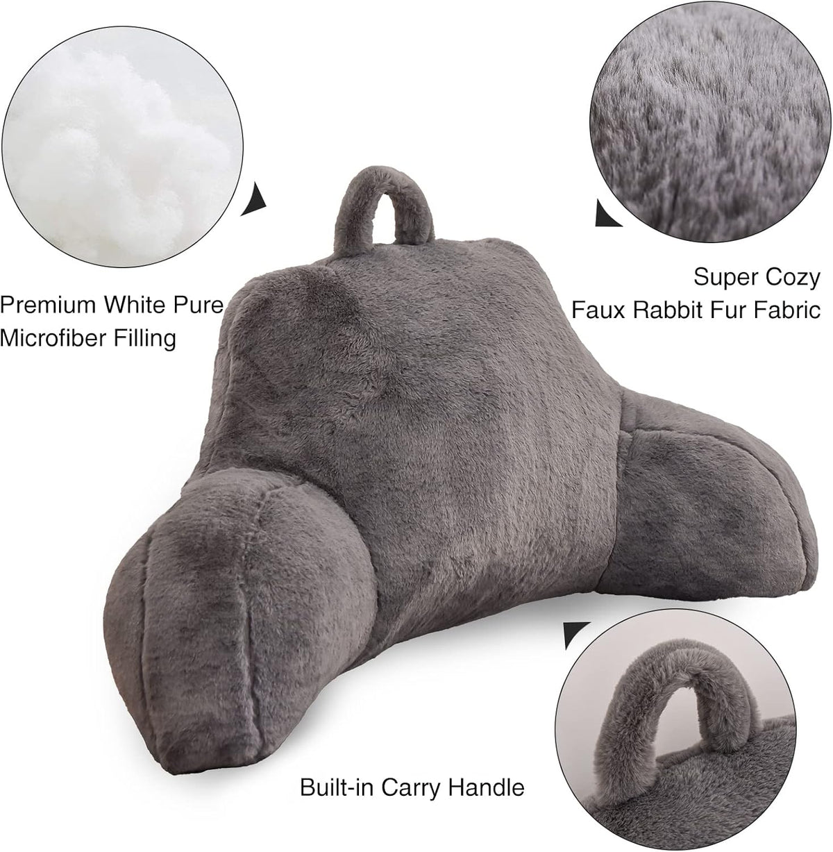Aimuan Reading Pillow Bed Rest Wedge Adult Backrest Pillow with Arms Sitting in Bed Cushion Incline Rest Sleeping Pillow for Watching TV/Gaming/Relaxing, Ivory