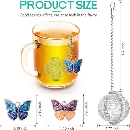 Tea Steeper for Loose Tea 2pcs NSTaygate Tea Infuser with Charm Handmade Cute Butterfly BFF Pendant, Tea Strainers for Loose Tea 304 Stainless Steel Tea Ball for Brew Tea