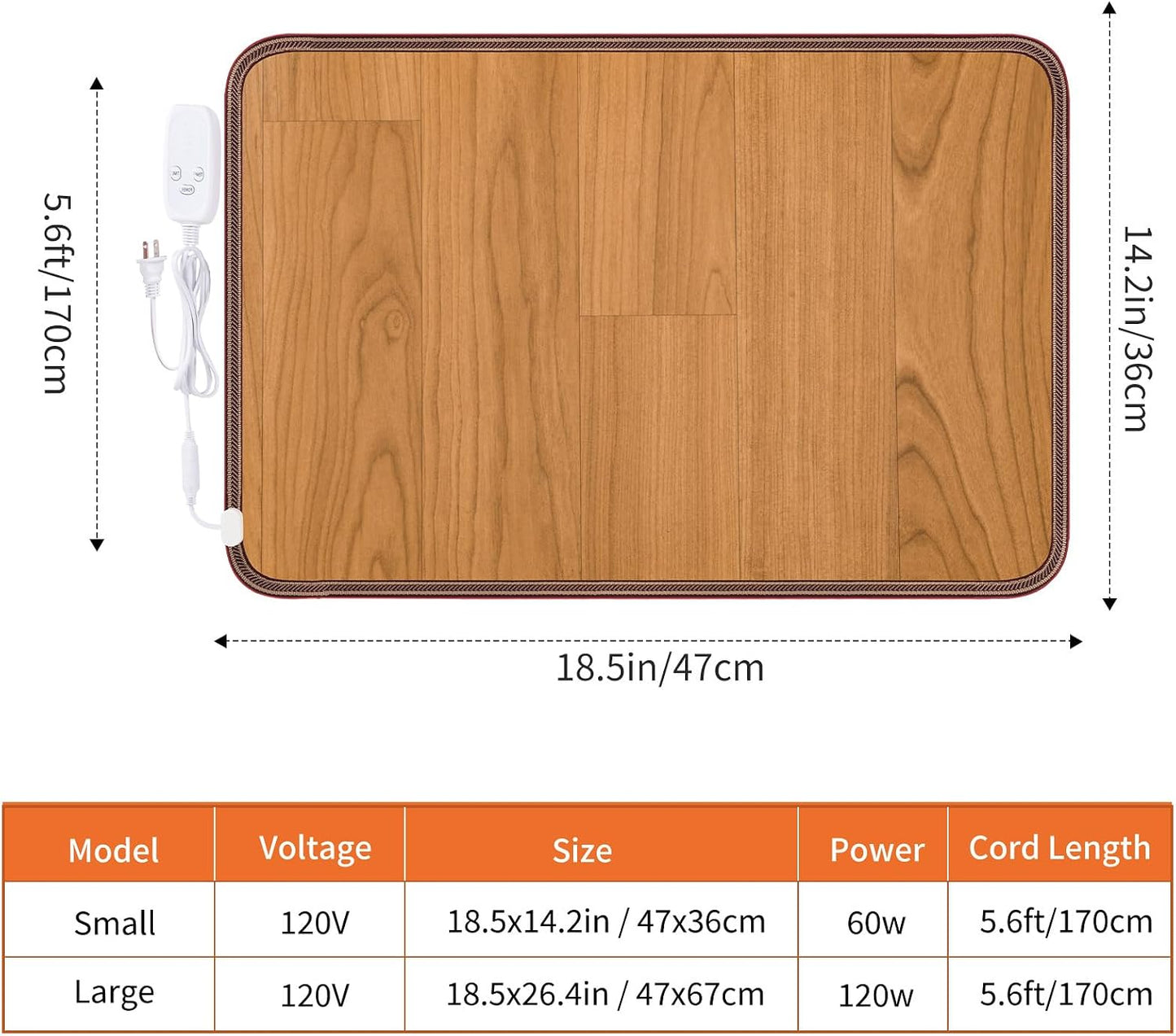 Heated Floor Mat, Foot Warmer Under Desk, Feet Heating Pad with 10 Heat Settings and Timer, Fast Heating for Office, Home, Study Play Room 120V 60W 18.5x14.2 inch SZ