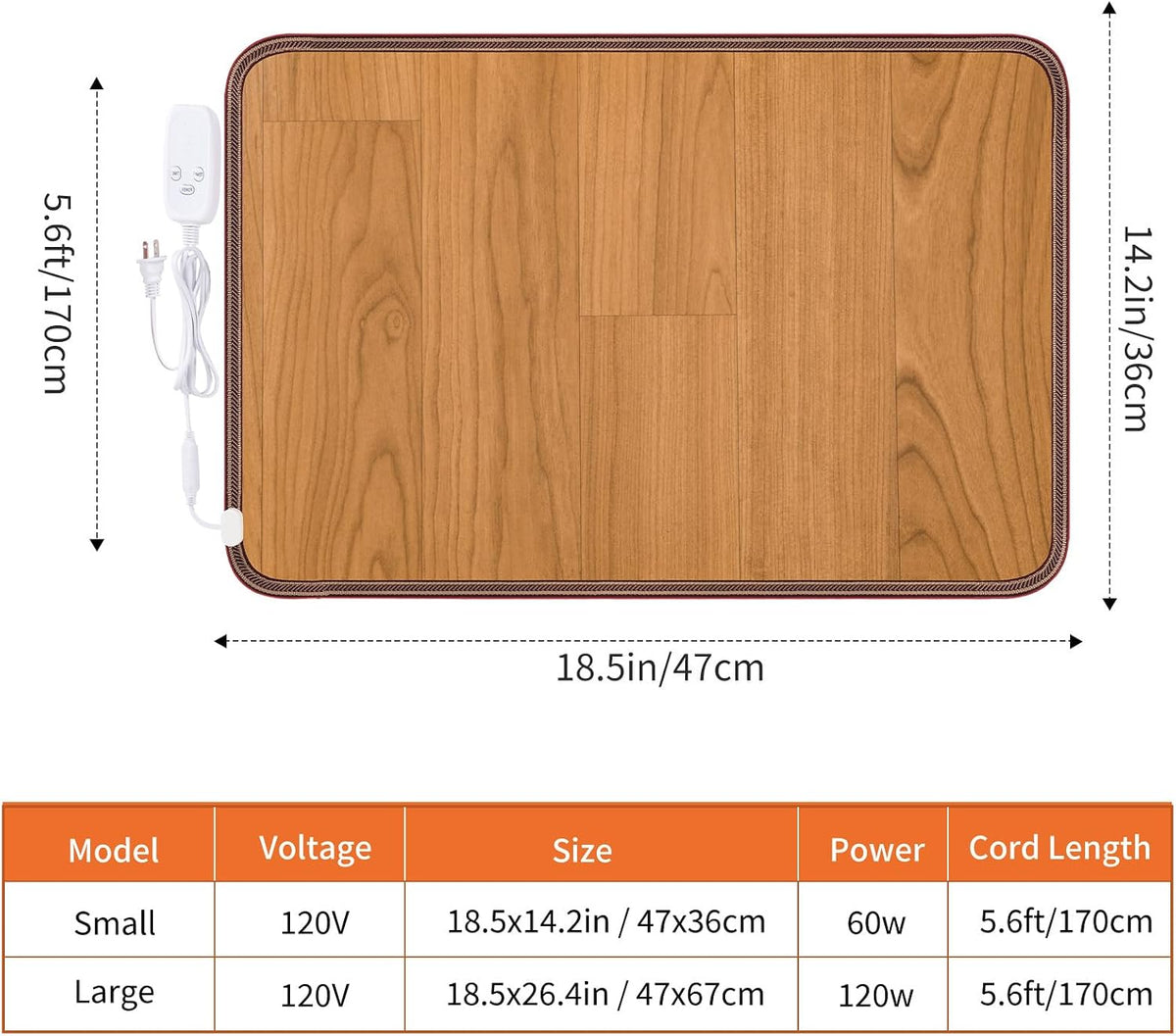 Heated Floor Mat, Foot Warmer Under Desk, Feet Heating Pad with 10 Heat Settings and Timer, Fast Heating for Office, Home, Study Play Room 120V 60W 18.5x14.2 inch SZ