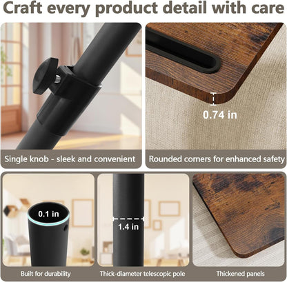 YUHFERA Sofa Armrest Tray Table for Couch - 360° Swivel Height Adjustable End for Small Spaces, Snack Side Table for Bed or Chair with Phone & Tablet Slot (Rustic,Standard)