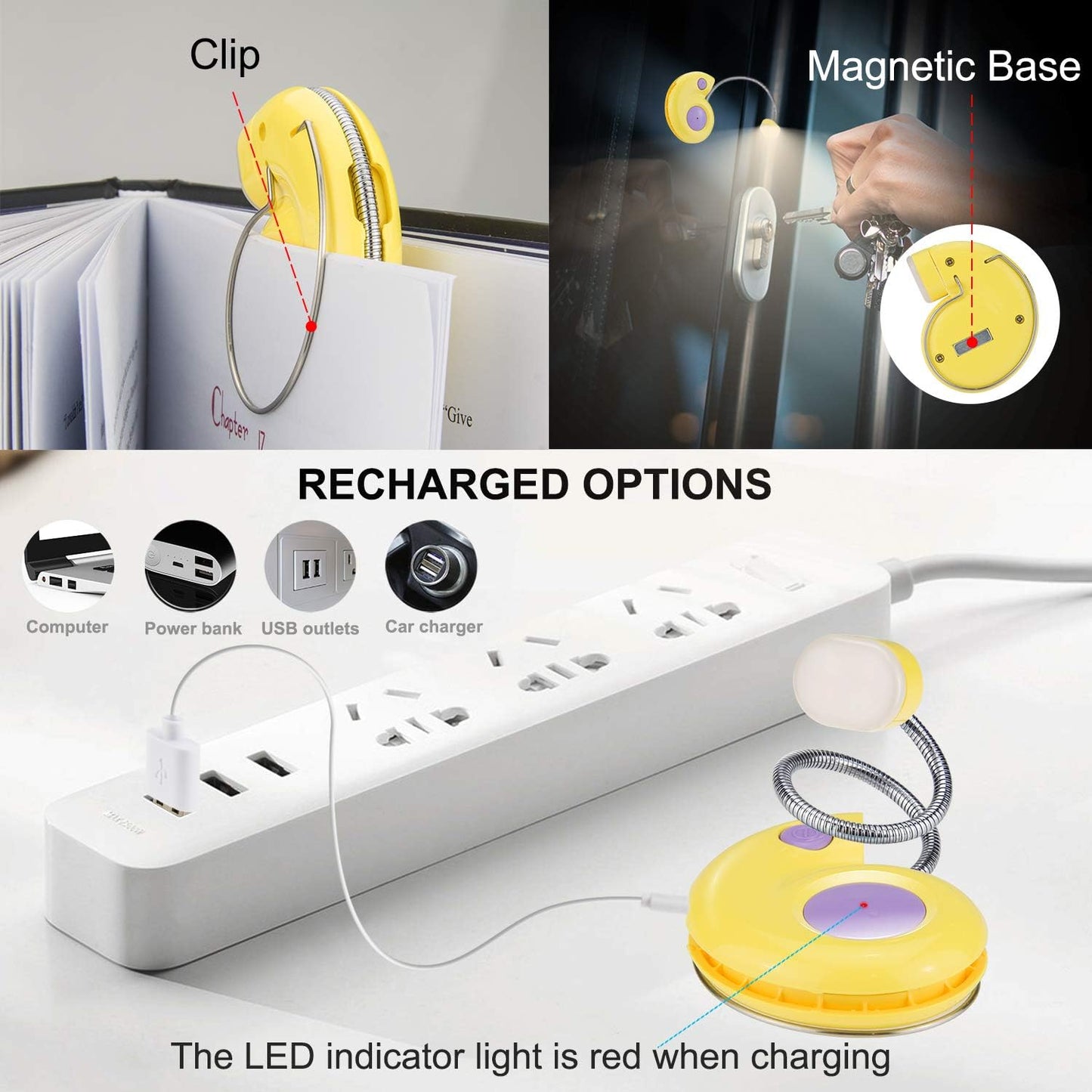 Kids Rechargeable Book Light, Clip on Reading Light for Kid, Kids Reading Lights, Amber Book Light for Reading in Bed, 2 Lighting Modes, Blue Light Blocking, Bookmark Light for Bookworms-Green