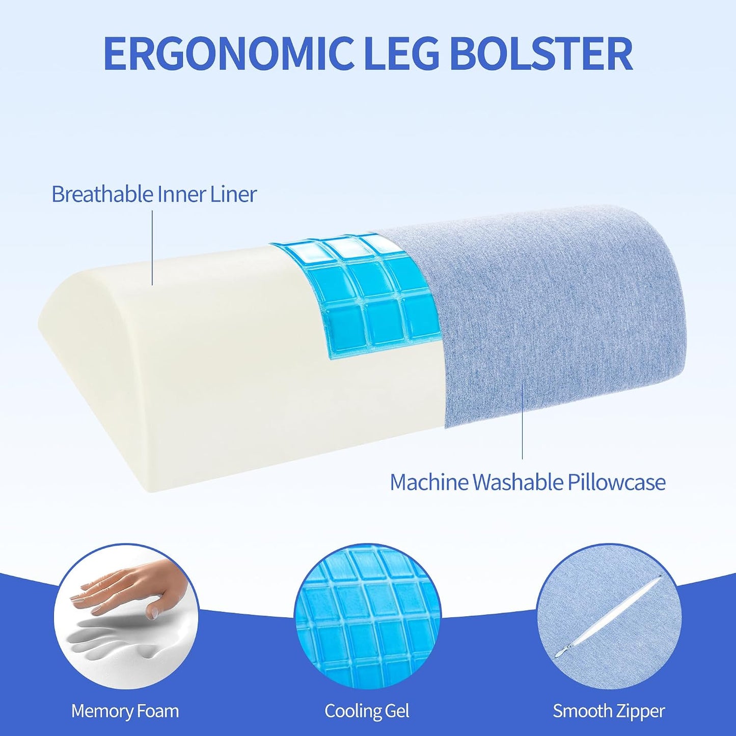Knee Pillow for Back Sleeping, Gel Memory Foam Leg Pillow for Back Pain, Under Leg Support for Sleeping, Half Moon Bolster Pillow
