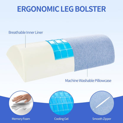 Knee Pillow for Back Sleeping, Gel Memory Foam Leg Pillow for Back Pain, Under Leg Support for Sleeping, Half Moon Bolster Pillow