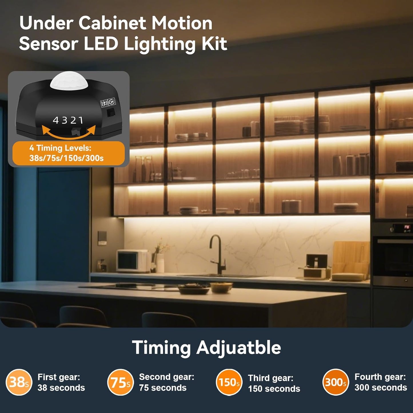 Motion Activated LED Strip Lights,2-Packs 9.8Ft Warm White Lighting | Motion Sensor Under Bed Lights, Auto Shut-Off Timer, USB Powered Auto On/Off Night Lighting for Indoor Bedside Cabinet Stairs