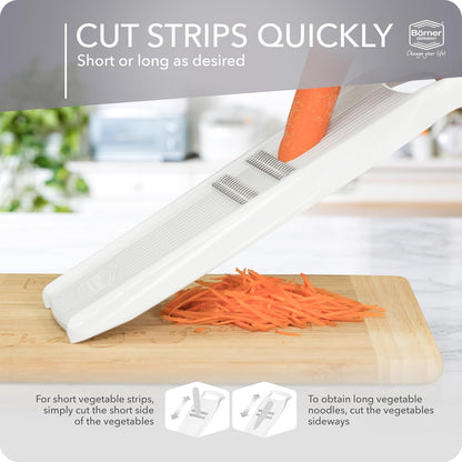 Börner Roko PowerLine Vegetable Slicer Set (2-piece) • Fine Julienne Cutter for Fruit and Vegetables + Safety Guard • Julienne Slicer • Mandoline Slicer Set • Kitchen Slicer (Red)