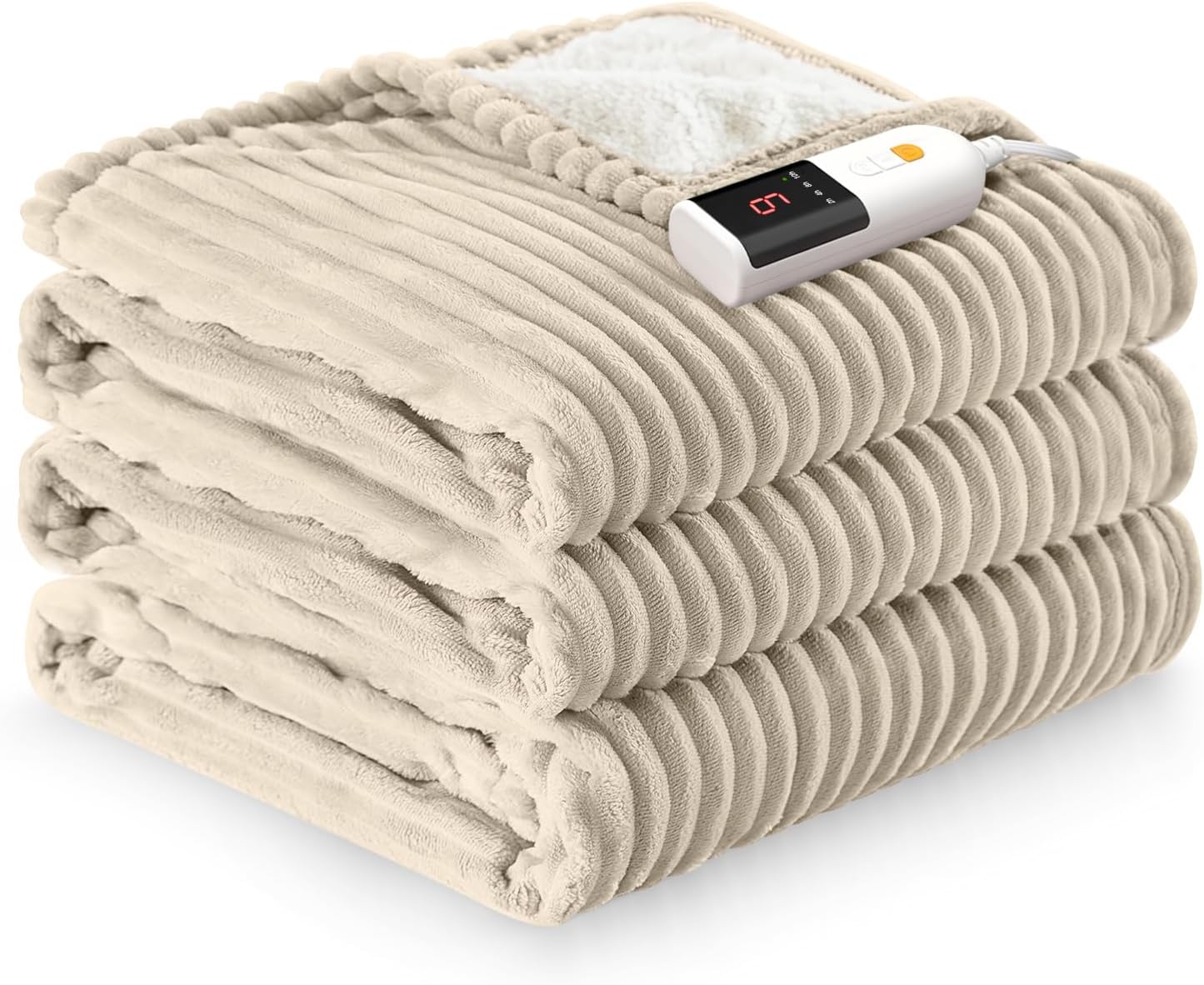Heated Throw Blanket, 5 Heat Levels, 3 Hours Auto-Off, White | ETL & FCC certified, 50" × 60", OEKO-TEX fabric, machine washable, 100W low energy
