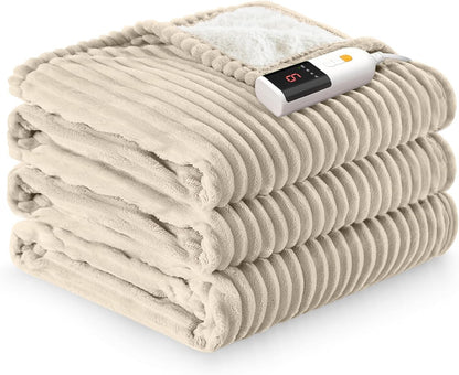 Heated Throw Blanket, 5 Heat Levels, 3 Hours Auto-Off, White | ETL & FCC certified, 50" × 60", OEKO-TEX fabric, machine washable, 100W low energy