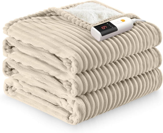 Heated Throw Blanket, 5 Heat Levels, 3 Hours Auto-Off, White | ETL & FCC certified, 50" × 60", OEKO-TEX fabric, machine washable, 100W low energy