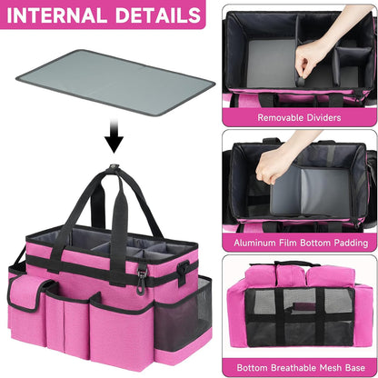 Cleaning Caddy Bag,Large Cleaning Supplies Organizer with Handle for Housekeepers,Purple
