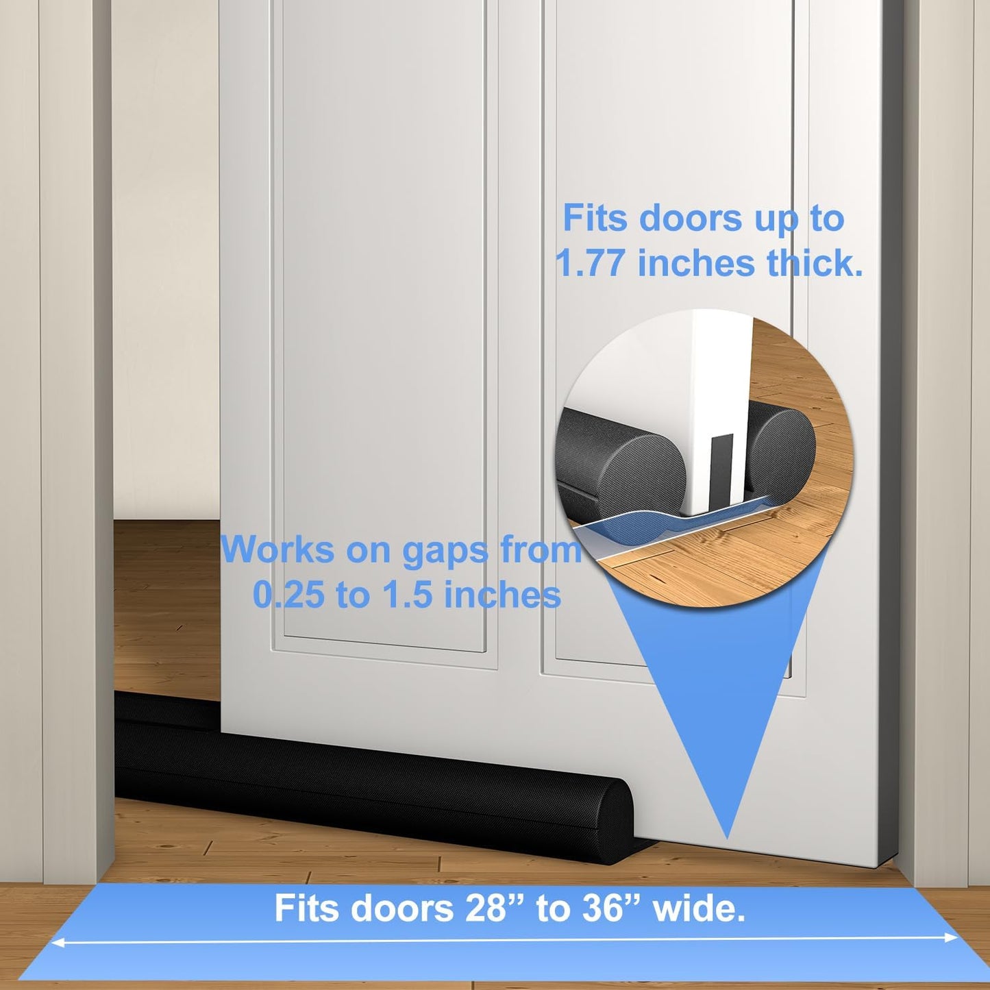 2 Pack Large Door Draft Stopper for Bottom of Doors 36 Inch Door Sweep Weather Stripping Noise Blocker Under Door Draft Noise Black Stoppers Adjustable Twin Door Sweep Draft (2 Pack)